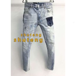 Sales Men Jeans Hole Light Blue Dark GREY ITALY Brand Man's Long Pants Trousers Streetwear Denim Skinny Slim Straight D2 Biker Jean Real 751 3780