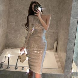 Casual Dresses Dress Sequined One-Shoulder Women's 2023 Spring Sexy Off Shoulder Shiny Sequins Robe