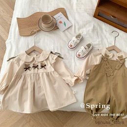 Girl's Dresses Children's Brother and Sister Outfit 0-6 Years Old Autumn Boys and Girls Doll Collar Shirt Long-sleeved Dress Suspenders