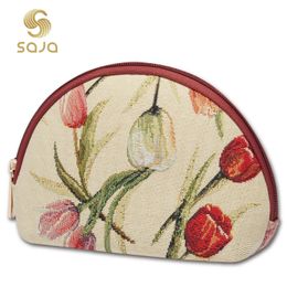 Cosmetic Bags Cases SAJA Women Makeup Bag Tapestry Cosmetic Bag Travel Tulip Flower Storage Organizer Pouch Wallet Beauty Make Up Case Bag for Ladie 231219