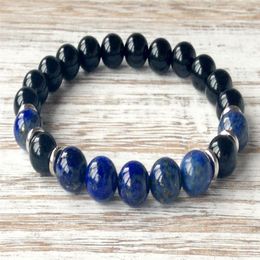 SN1054 Natural Black Onyx Grade Lapis Lazuli Bracelet Heart Chakra Yoga Jewellery Protection Emotional Balance Self Expression Jewel297R