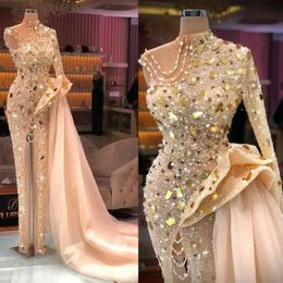 Shine Prom Dresses One Shoulder High Neck Front Split Evening Formal Dress for Special Occasions African Black Women Birthday Party Second Reception Gowns NL048