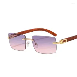 Sunglasses Fashion Rimless Steampunk Frameless Eye Glasses Wood Grain Rectangle Gafas Gradient Shades Eyeglasses