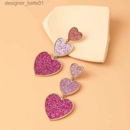 Dangle Chandelier Lost La Cute Purple Pink Heart Pendant Drop Earrings for Women New Tren Big Wedding Statement Earrings Wholesale JewelryL231219
