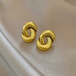 Stud KouCh Earring Twist Copper Alloy Smooth Mental Earrings Two Cicle Round Shape Elegant Woman Jewelry Korean Style Fashio 231218CJ