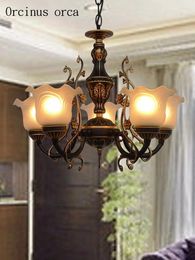 Pendant Lamps American Style Antique Iron Chandelier Living Room Bedroom European Luxury Classic Glass Lamp