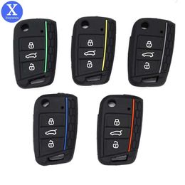 Car Key Xinyuexin Car Key Cover Silicone Case for VW Golf 7 MK7 3 Buttons Flip Folding Remote Key Fob for Seat for Skoda Car Accessories