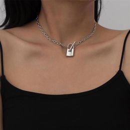 Lacteo Neo Gothic Lock Stick Pendant Necklace Statement Vintage Single Cross Chain Choker Jewellery For Women Accessories Necklaces289p