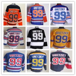 Man 99 Wayne Gretzky Vintage Hockey Jersey Black White Navy Blue Yellow Purple Orange Alternate Embroidery Breathable Uniforms 69