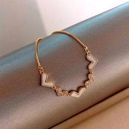 Link Chain Zircons Adjustable Bracelet Bangle For Women Captivate Bar Slider Brilliant CZ Gold Color Loving Heart Jewelry Pulseir283e