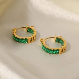 Hoop Earrings Exquisite Green Crystal Zircon Huggie For Women Tennis CZ Stainless Steel Piercing Ear Buckle Waterproof Jewelry
