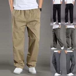 Men's Pants Men Fashion Long Trousers Loose Sports Outdoors Straight Leg Workwear With Elastic Waist And Belt Casual