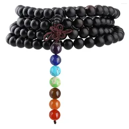 Link Bracelets 8mm Sandalwood Buddhist Buddha Wood Prayer Beads Black Ebony Wrap Rainbow Crystal Stone For Women Men Jewellery