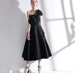 Classic Black Evening Dress 2024 Sexy Strapless Big Bow-tie Satin A-line Prom Party Birthday Gowns Vestidos De Feast Robe De Soiree