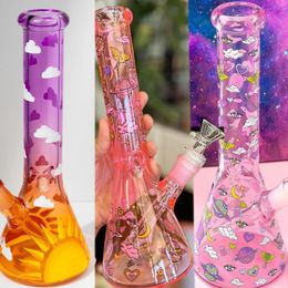 10 inch Colourful Straight Ice Bubbler Hookah Rainbow Glass Water Bong Downstem 14 mm Bowl Dab Rigs Bong