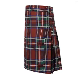 Mens Pants Plaid Kilts Scottish-festival Studded Design Carnival Kilt Punk Stitching Skirts Modern Man Traditional Pleated-skirt