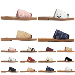 Beste Rabatt Woody Baumwolle Hausschuhe Sandalen Slides Sliders Für Frauen Pantoletten Flache Slide Hellbraun Beige Rosa Spitze Schriftzug Stoff Leinwand Frau Slipper Slider Sandale