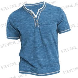 Men's T-Shirts Men's Plain Henley Shirt Round Neck T-shirt Summer Comfortable Cotton Fashion Short Sleeve Casual Street Wear Sports Top Basic T231219