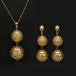 Wedding Jewelry Sets Dubai Gold Plated Set for Women high quality Trend Round Earrings Pendant African Copper Necklace For Party 231219