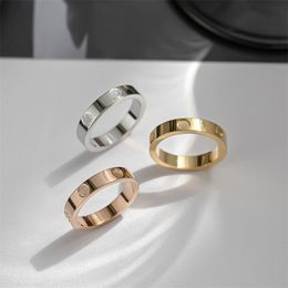 Designer Ring Band Rings jewelry rose gold sterling Silver Titanium Steel diamond rings unique promise 4mm 5mm 6mm couple wedding engagement Red box