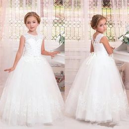 Girl Dresses Elegant Sleeveless Appliques Beaded Floor Length Flower Girls Princess Formal Special Occasion Custom