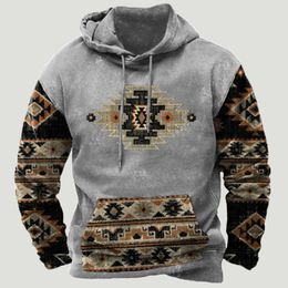 Tactical Jackets Autumn Pullover Hoodie Men Outdoor Hiking Sweatshirt Training Tactical Tops Men Western Ethnic Print Long Sleeve Loose TracksuitL2031218