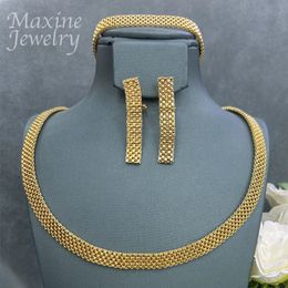 Wedding Jewellery Sets Dubai Gold Colour Set For Women Quality 24K Plated Round Necklace Earrings Ring Bracelet Party Accessories 231219