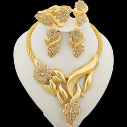 Wedding Jewelry Sets Luxury Flower Design Set for Women 18k Gold Color Big Pendant Necklace and Earrings Bridal Weddings Nigerian Accessories 231219