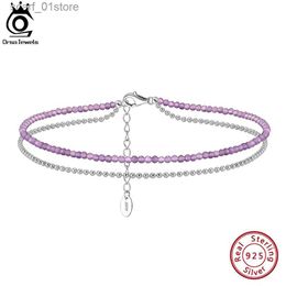 Anklets ORSA JEWELS 925 Silver Layered Ball Chain Amethyst Chain Anklets Adjuatable Women Anklet Bracelet Summer Barefoot Jewelry SA45L231219