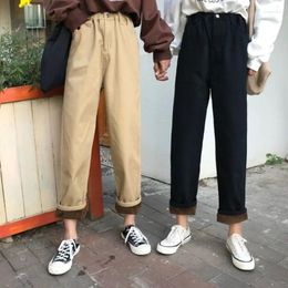 Women's Pants Deeptown Black Vintage Fleeced Casual Female Winter Korean Fashion Baggy Outfits For Women Harajuku Brushed Trousers