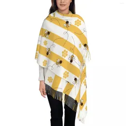 Scarves Bee Honeycomb Yellow White Stripe Scarf Women Warm Winter Pashmina Shawls Wrap Golden Cartoon Cute Long Large Shawl