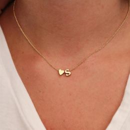 Pendant Necklaces Fashion Tiny Heart Dainty Initial Necklace Gold Silver Color Letter Name Choker For Women Jewelry Gift267C