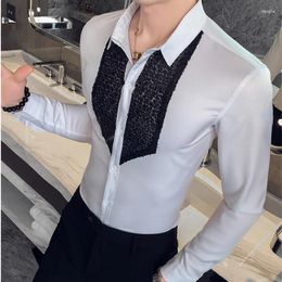 Men's Casual Shirts Men Long Sleeve Sequins Tuxedo Camisa Masculina Black White Slim Fit Dress Streetwear Social Tops