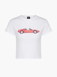 T-Shirt 23ss Realisation par Women Designer T shirt Red Car Digital Print Stretch Cloth Fashion Tops Shortsleeved Tshirt