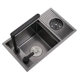 Sinks Black Small Hidden Kitchen sink Single bowl Bar 304 Stainless Steel Balcony Concealed With cup washer