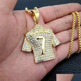 Pendant Necklaces Mens Necklace Football 7 Pendant With 14K Yellow Gold Chain And Iced Out Bling Rhinestones Hip Hop Sports Jewelry Dr Dherv