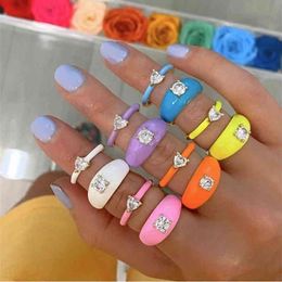 2022 Ins Colour Rainbow Fashion Rings for Women Finger Jewellery Clear Cz Colourful Neon Enamel Open Adjusted Dome Ring201s