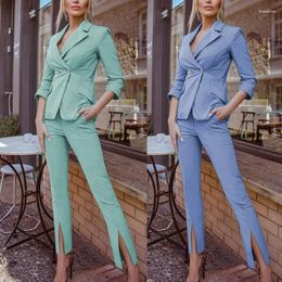 Women's Two Piece Pants Elegant Women Set Y2K Outfits Office Lady Long Sleeve Corset Button Blazer Jacket Coat Skinny Slit Suit