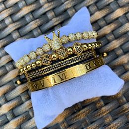 Wedding Jewelry Sets Luxury Roman Royal Crown Charm Bracelet Men Fashion Gold Braided Adjustable For Hip Hop Gift 231219