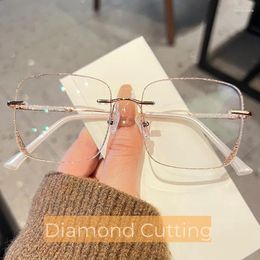 Sunglasses Luxury Design Diamond Cutting Reading Glasses For Women Men Trendy Rimless Far Sight Eyeglasses Classic Presbyopia Eyewear 4.0