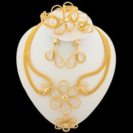 Wedding Jewelry Sets Trend Necklace Earrings Set for Dubai Elegant Flower Design and with Bracelet Ring Bride Jewellery 231219