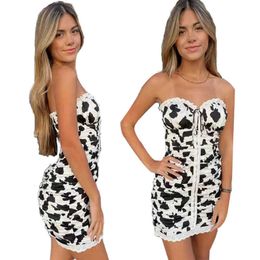 Prom Dresses Special Occasion Dresses Women's Breast Wrap Skirt Black and White Cow Summer Sexy Fashion Hip Wrap Dresses