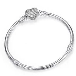 Brand New Luxury Jewelry Pure 925 Sterling Silver Pave White Sapphire CZ Diamond Gemstones Heart Bangle PartyWomen Snake Chain Bra2730