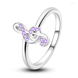 Cluster Rings Silver 925 Musical Notesrest Purple Finger Ring For Womengirl Daughter Girl Gift Diy Jewellery Breloque