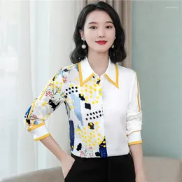 Women's Polos Drop Spring Summer Fall Runway Vintage Floral Print Collar Long Sleeve Womens Party Casual OL Work Top Shirts Blouse