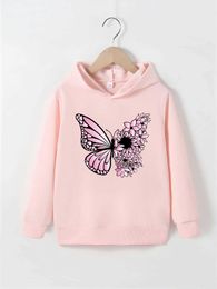 Pullover Autumn Hooded Sweater Toddler Girl Clothes Hoodie Sweatshirt Butterfly Pattern Top Girls Autumn Winter Hoodie Jacket Costum4-12YL231215