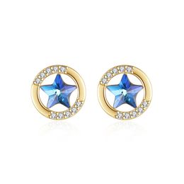 New Fashion Blue Star Plated 18K Gold Stud Earrings Jewellery European Women Micro Set Zircon S925 Silver Round Earrings for Women Wedding Party Valentine's Day Gift SPC