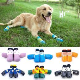 Dog Apparel 4Pcs/set Rain Snow Boots Rubber Cotton Socks Pet Shoes Warm Waterproof Non-slip Footwear For Puppy Small Cats Dogs