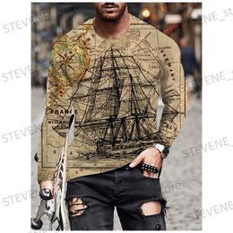 Men's T-Shirts Vintage Anchor T Shirts For Mens Autumn and Winter Clothing Oversized Long Sleeve Tops Retro T-shirt Streetwear Men's Shirt Tees T231219