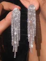 Dangle Earrings 1Pair Sparkling Long Tassel Drop For Women Silver Color Rhinestone Crystal Hanging Earring Fairy Bridal Wedding Jewelry